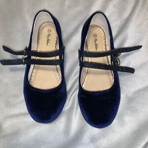 Mini Boden Midnight Blue Velvet Mary Jane’s Dress Shoes size 33 1.5 Christmas